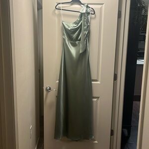Lulus Sage Green One Shoulder Bridesmaid Dress